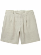 Lardini - Straight-Leg Pleated Linen Shorts - Neutrals