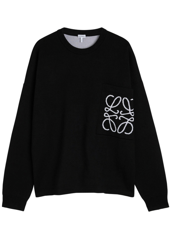 Photo: Loewe Logo-intarsia Cotton-blend Knit Sweatshirt Black And White