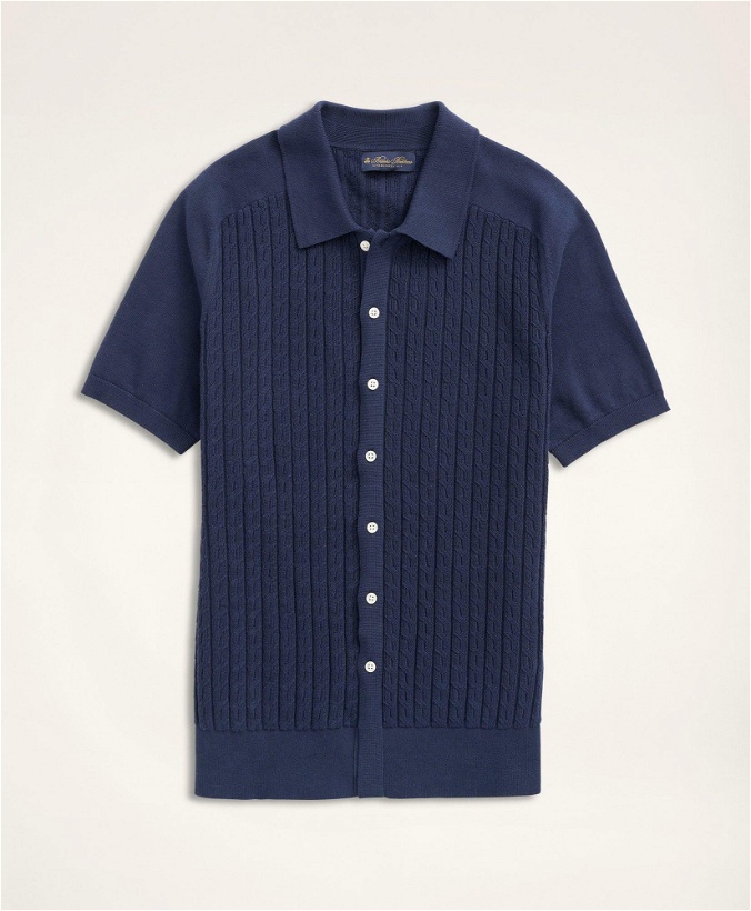 Photo: Brooks Brothers Men's Cotton Cable-Knit Short-Sleeve Polo Sweater | Navy