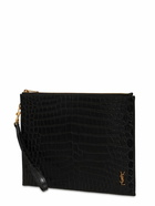 SAINT LAURENT - Ysl Croc Embossed Leather Ipad Holder