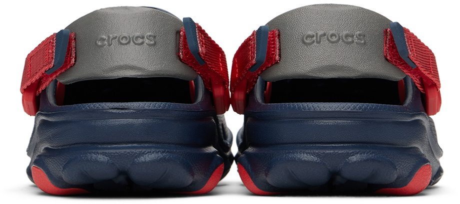 navy blue and red crocs