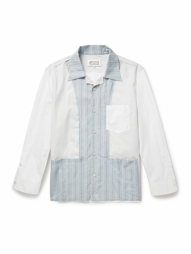 Photo: Maison Margiela - Camp-Collar Patchwork Striped Cotton-Poplin Shirt - Blue