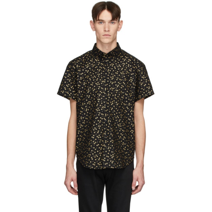 Photo: Naked and Famous Denim Black and Gold Japanese Flowers Easy Shirt