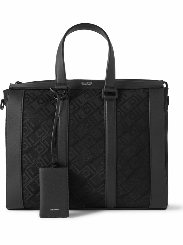 Photo: FERRAGAMO - Leather-Trimmed Logo-Jacquard Canvas Tote Bag