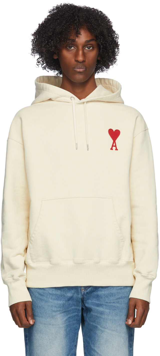 AMI Paris Off-White Fleece Ami De Coeur Hoodie AMI