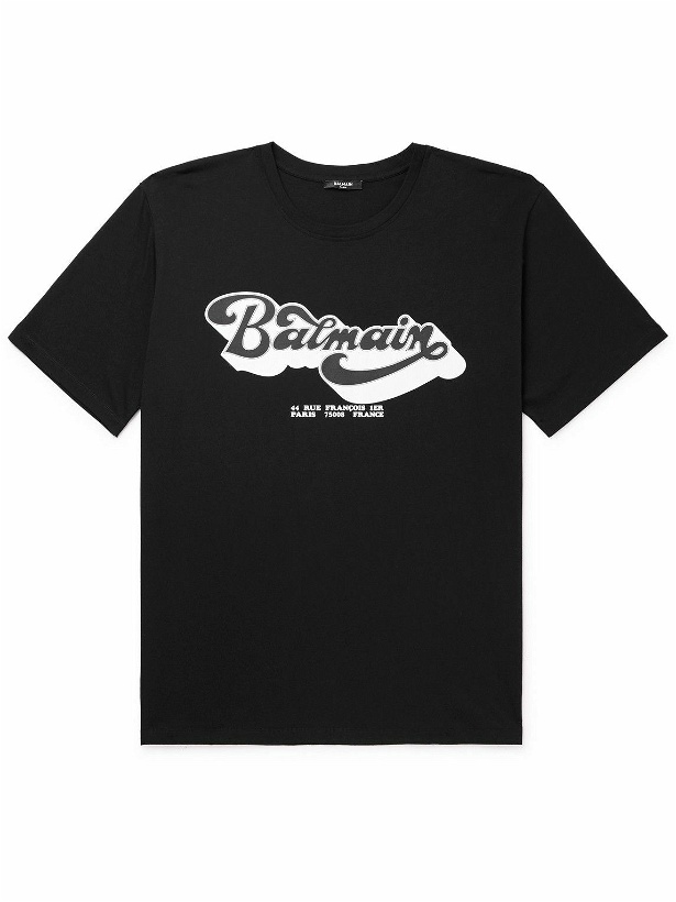 Photo: Balmain - 70s Logo-Print Cotton-Jersey T-Shirt - Black