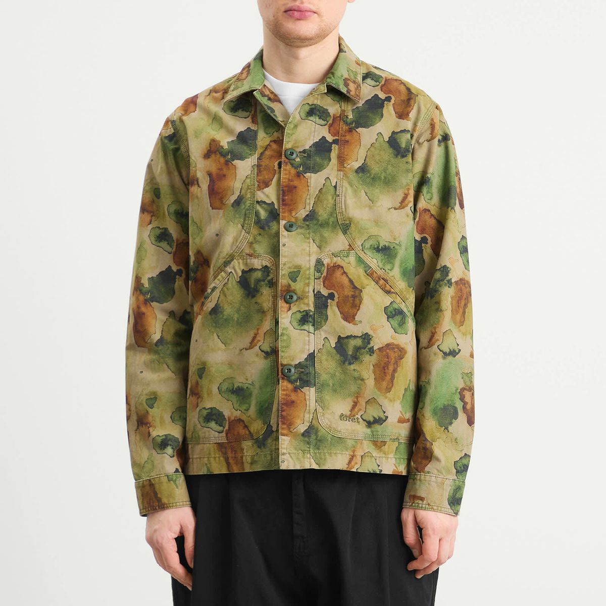 Foret Men's Berry Ripstop Watercolour Camo Overshirt in Green Print