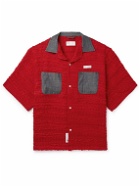 4SDesigns - Camp-Collar Chambray-Trimmed Cotton-Blend Bouclé-Tweed Shirt - Red