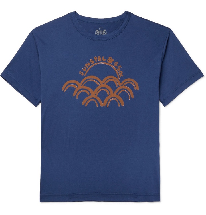 Photo: Sunspel - 45R Logo-Print Cotton-Jersey T-Shirt - Blue