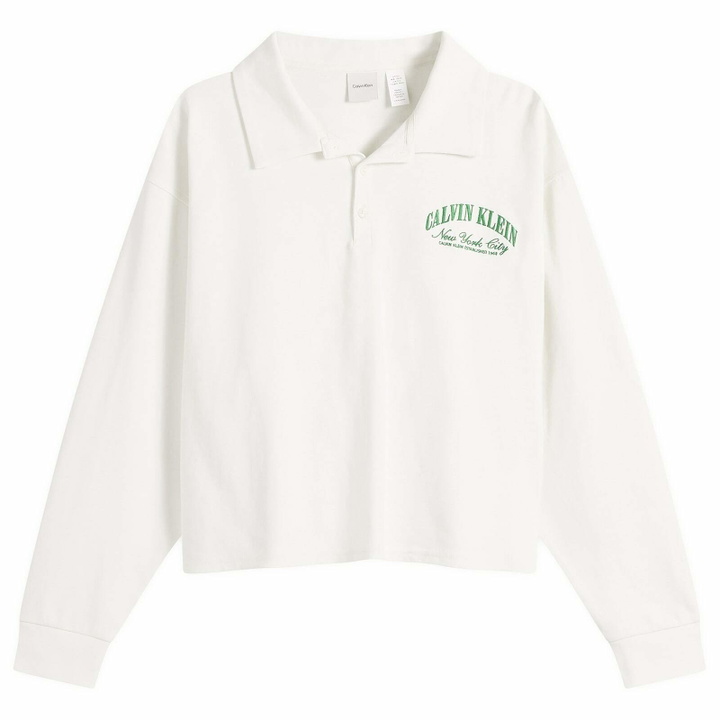 Photo: Calvin Klein Women's Logo Cotton Jersey Polo in Tofu