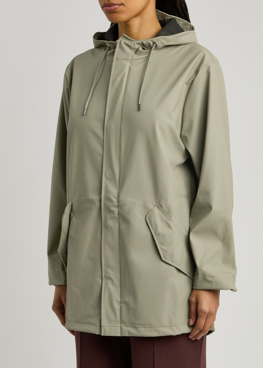 Rains Fishtail Hooded Rubberised Parka Sage