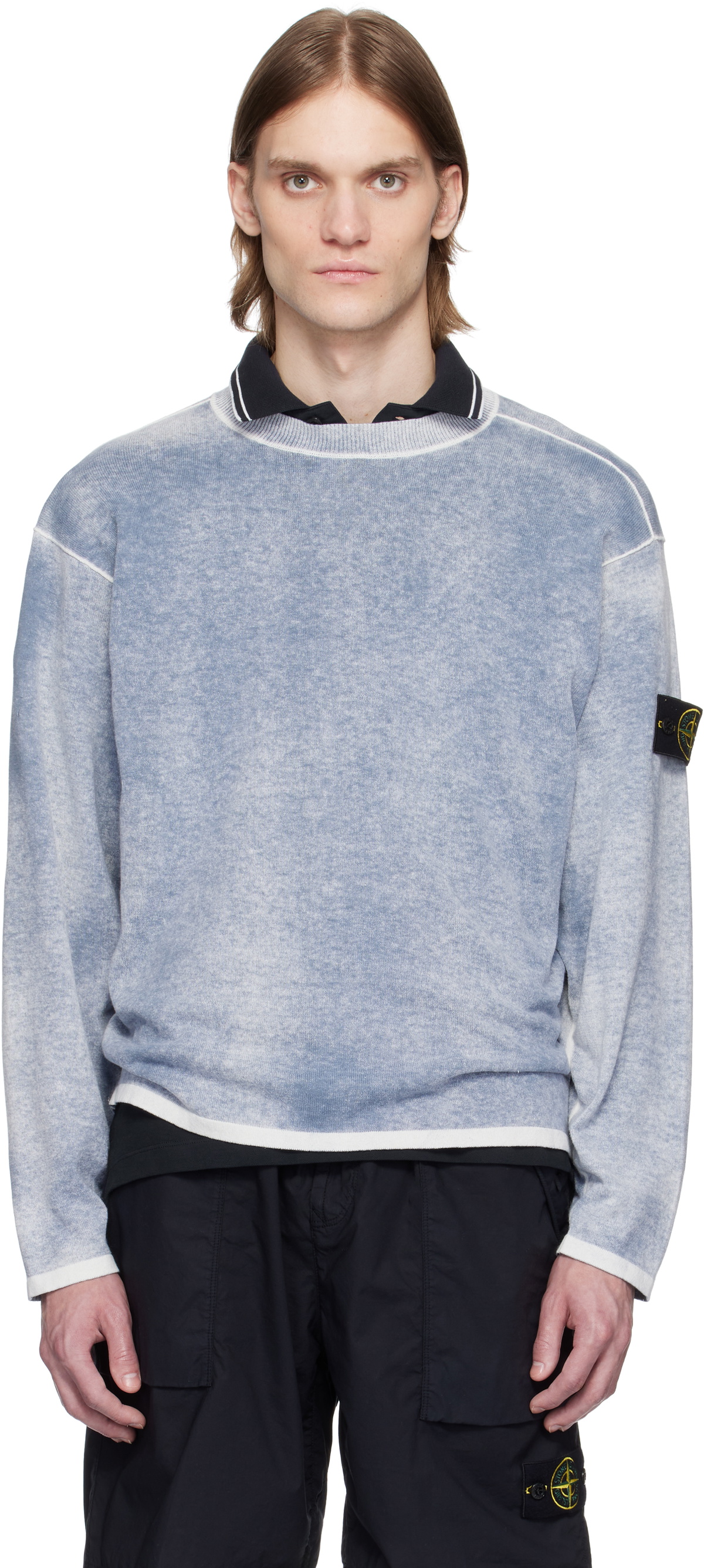 Stone Island Men's Reverse Seam Lambswool Crew Knit in Grey Stone Island Men's Reverse Seam Lambswool Crew Knit in Grey