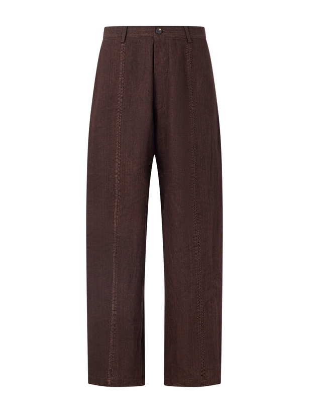 Photo: Kartik Research - Rabari Embroidered Straight-Leg Linen Suit Trousers - Brown
