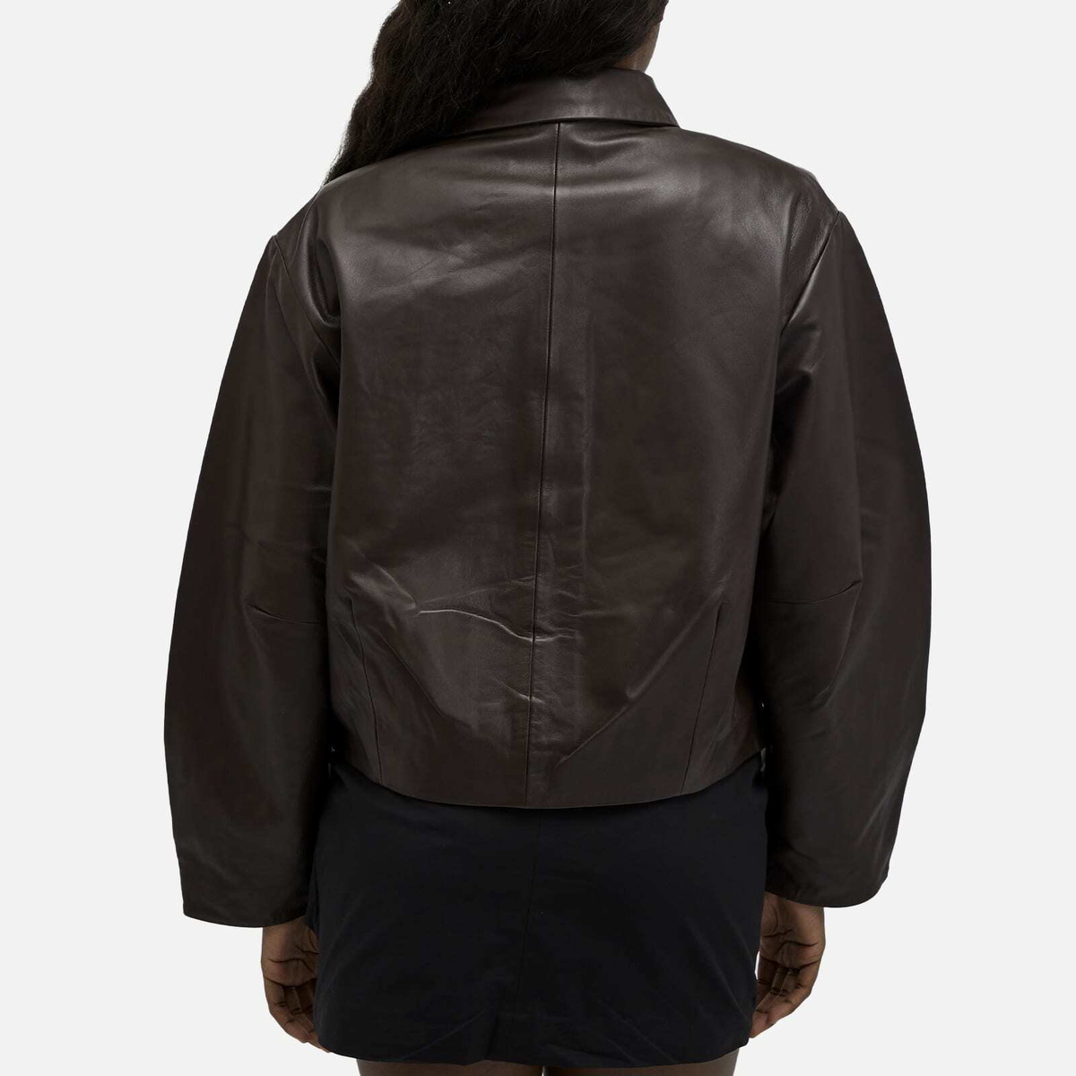 ST. Agni Women's Cocoon Leather Jacket in Chocolate