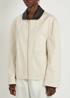 Lemaire Leather Collar Cotton Jacket Ivory