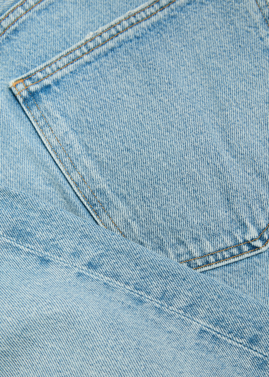 Agolde Anson Frayed Denim Shorts Light Blue