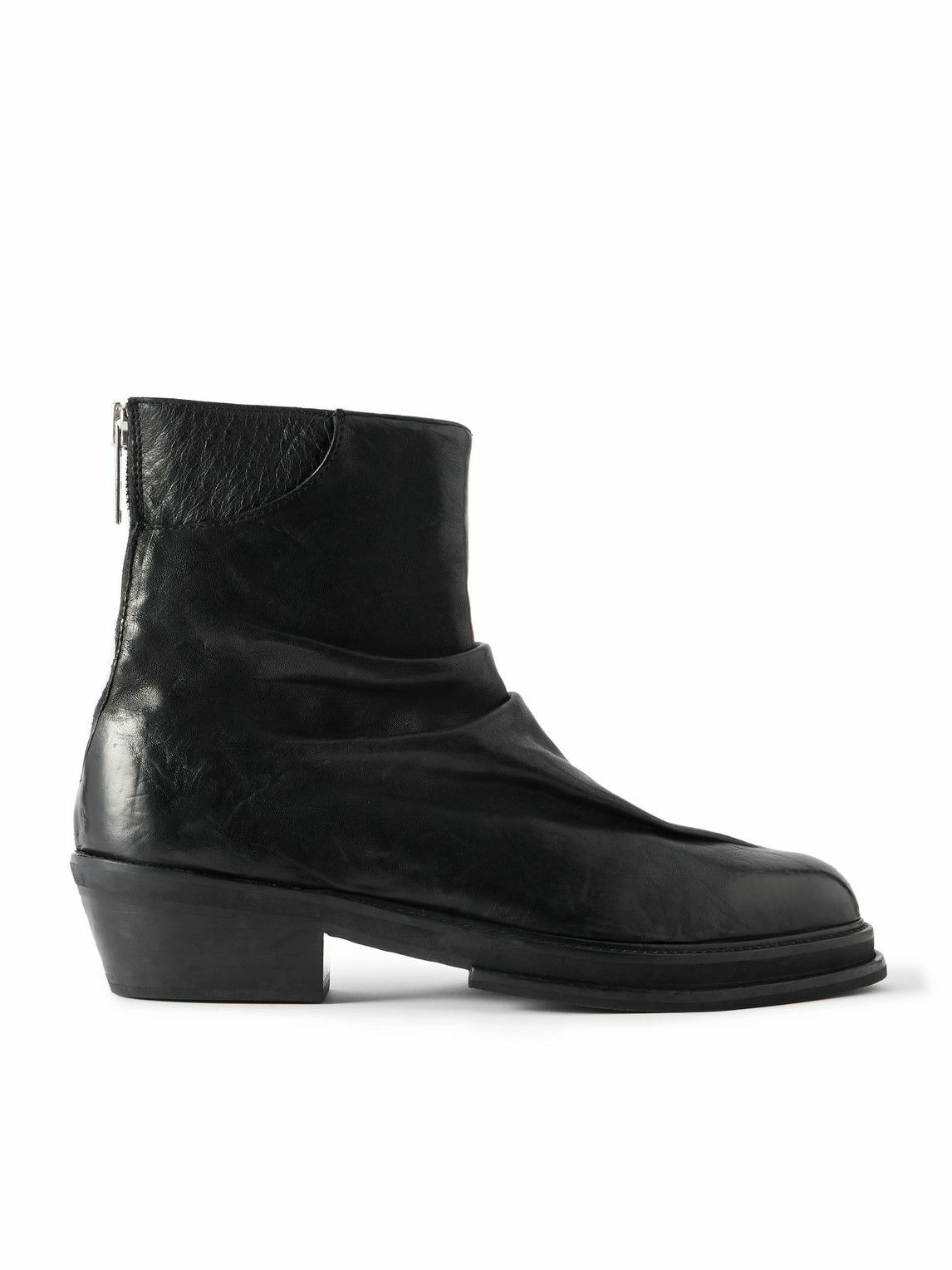 424 - Marathon Ruched Leather Cowboy Boots - Black