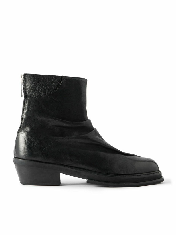 Photo: 424 - Marathon Ruched Leather Cowboy Boots - Black
