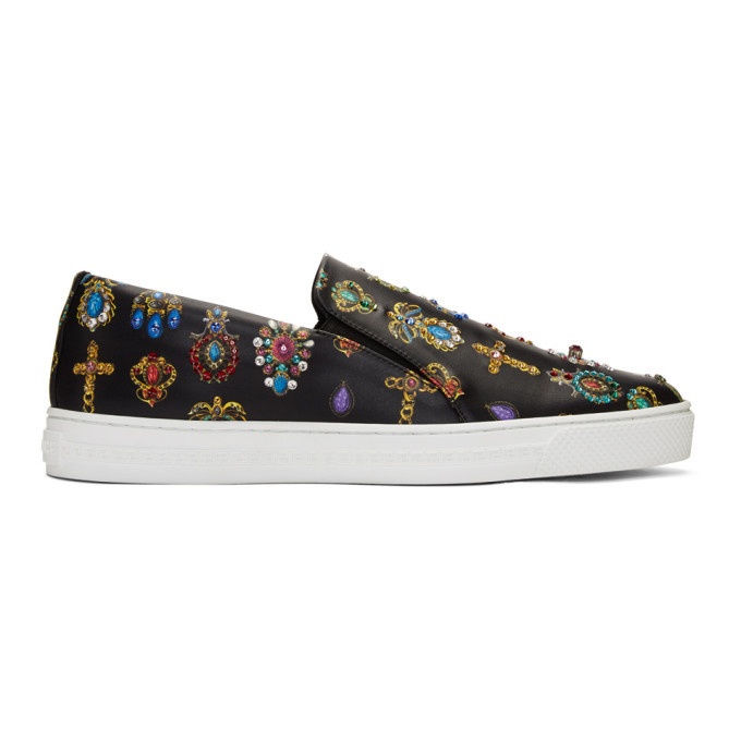 Photo: Versace Black and Multicolor Jewel Slip-On Sneakers