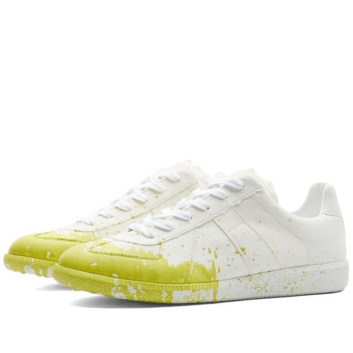 Photo: Maison Margiela Men's Painted Canvas Replica Sneakers in White/Cedar