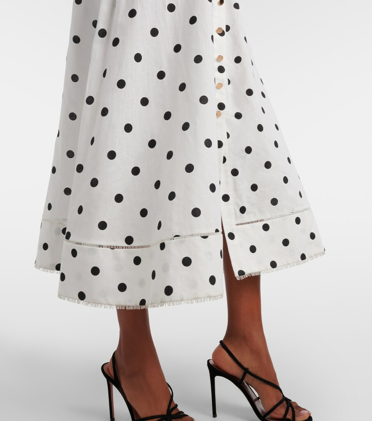 Self-Portrait Polka-dot linen and cotton midi dress