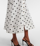 Self-Portrait Polka-dot linen and cotton midi dress