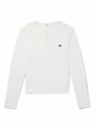 CELINE - Logo-Embroidered Ribbed Cotton-Jersey Henley T-Shirt - Neutrals
