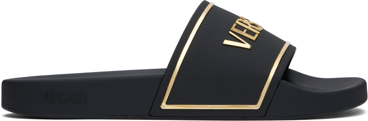 Versace Black & Gold Logo Pool Slides