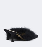 Mach & Mach Carolyn feather-trimmed satin mules