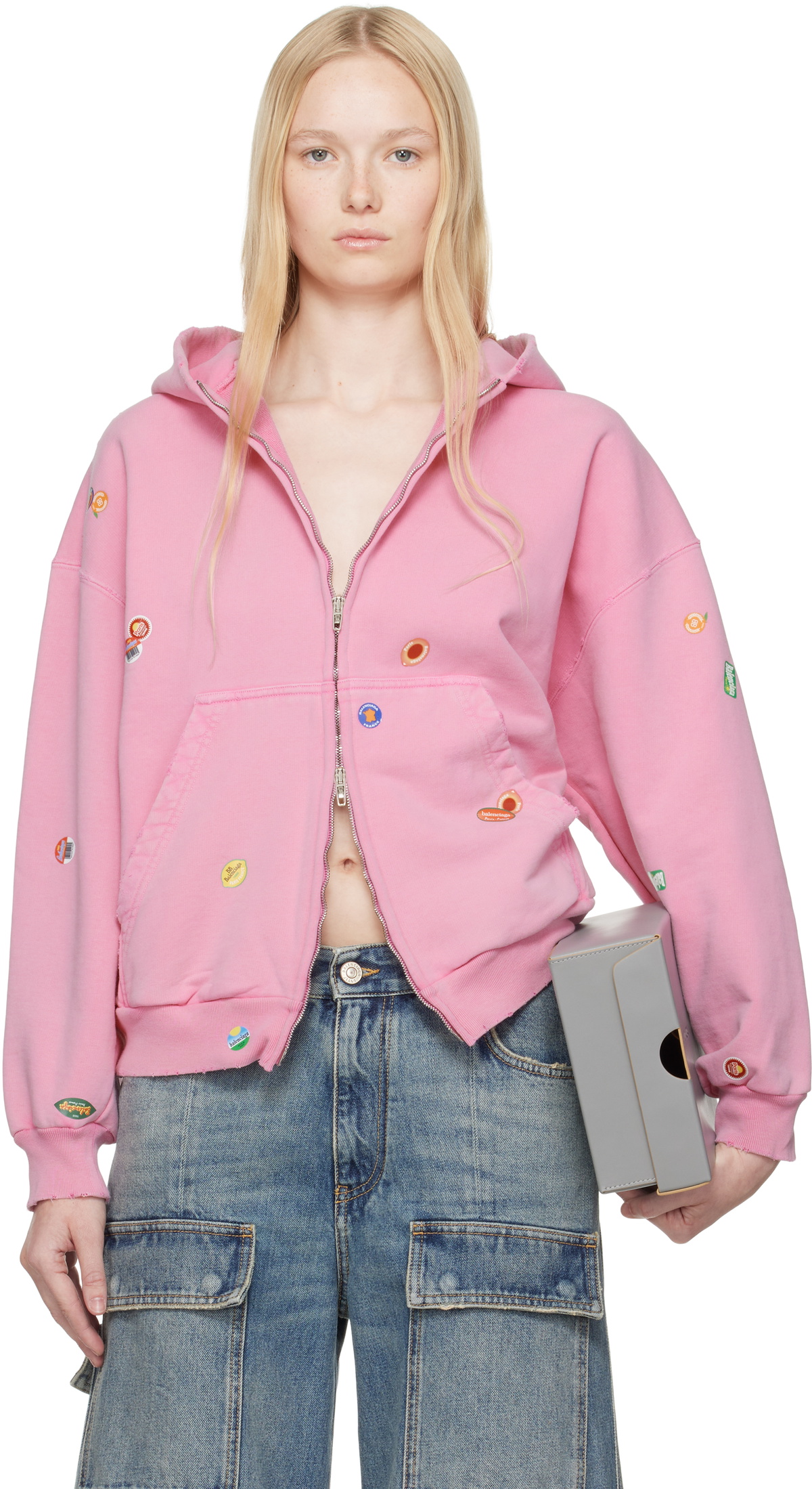 Balenciaga Pink Fruity Zip-Up Regular Fit Hoodie