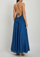 Zimmermann Aster Gathered Silk Maxi Dress Dark Blue