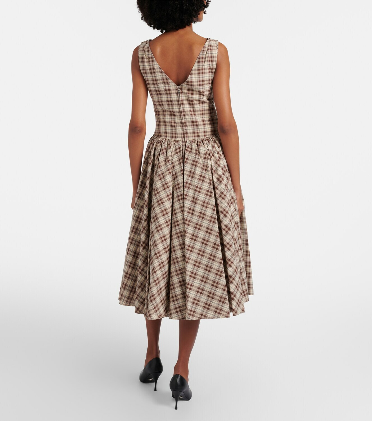 Prada Checked cotton poplin midi dress
