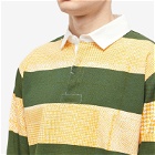 END. x Beams Plus 'Ivy League' Overdye Patchwork Rugby Shirt in White/Green Overdye