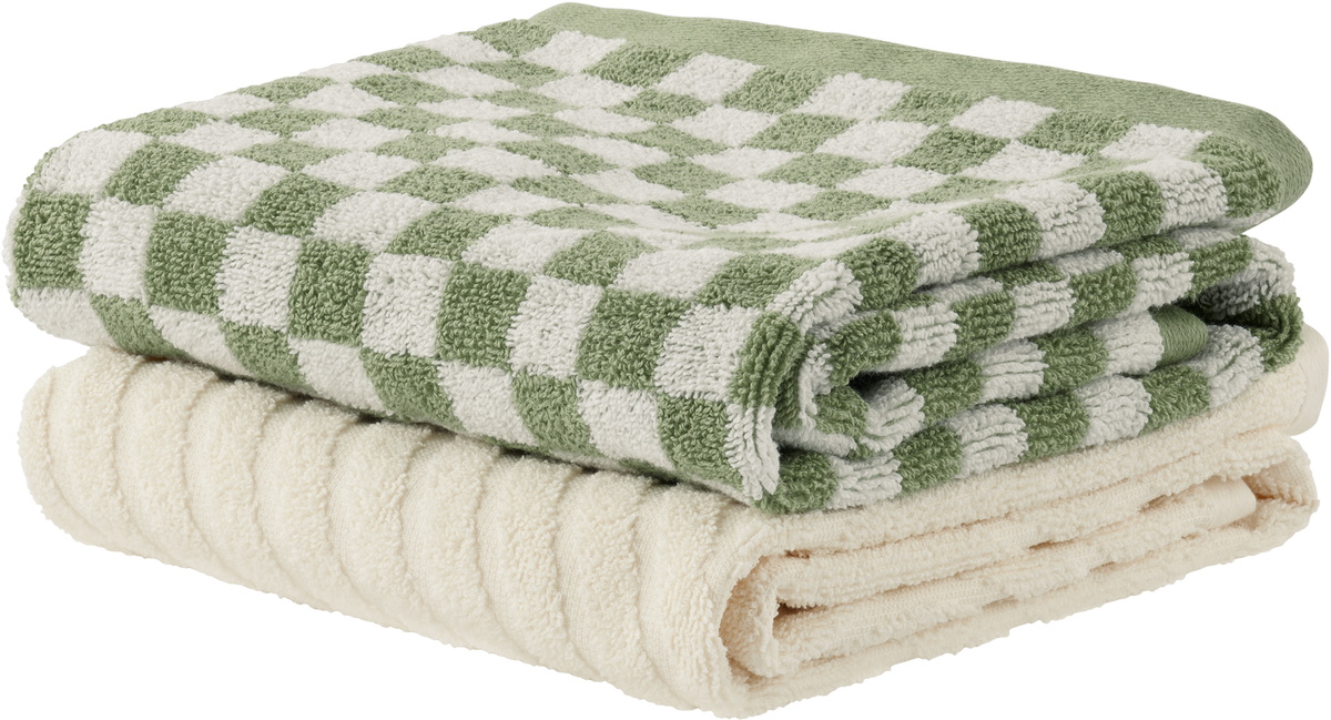 Baina Off-White & Green Pair 03 Hand Towel Set