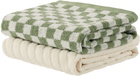 Baina Off-White & Green Pair 03 Hand Towel Set