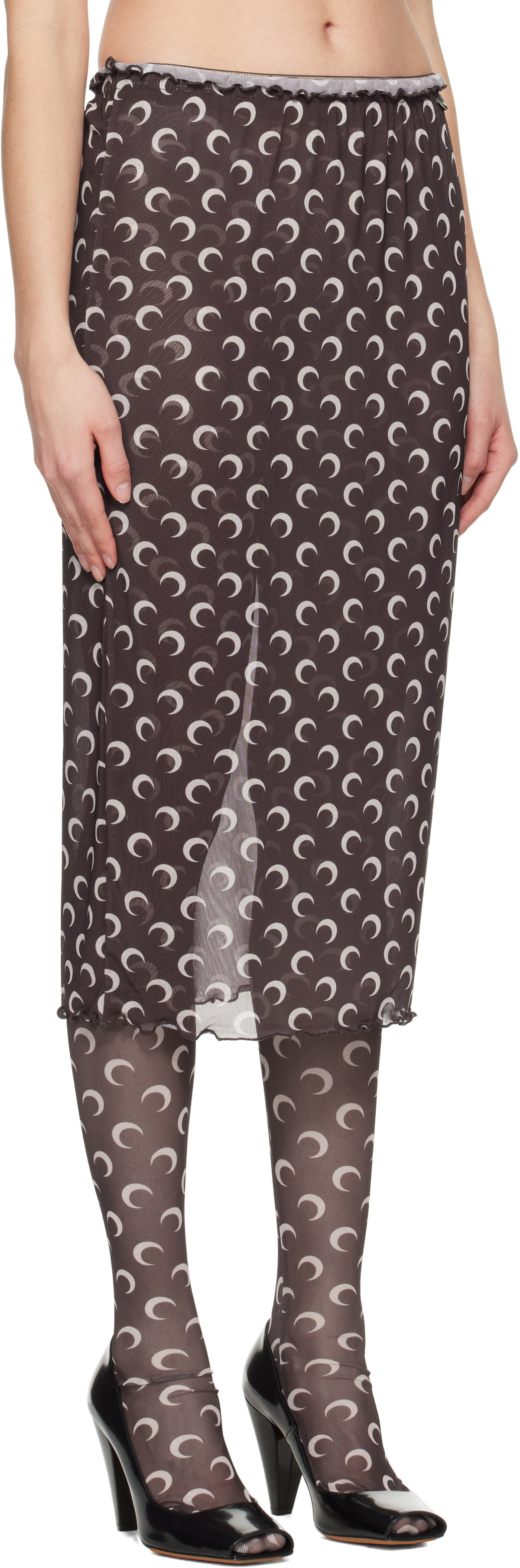 Marine Serre Brown Moon Printed Mesh Midi Skirt