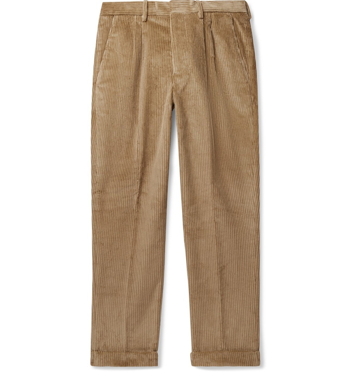Photo: AMI PARIS - Tapered Pleated Cotton-Corduroy Trousers - Neutrals