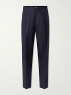 Brunello Cucinelli - Tapered Pleated Cotton and Linen-Blend Trousers - Blue