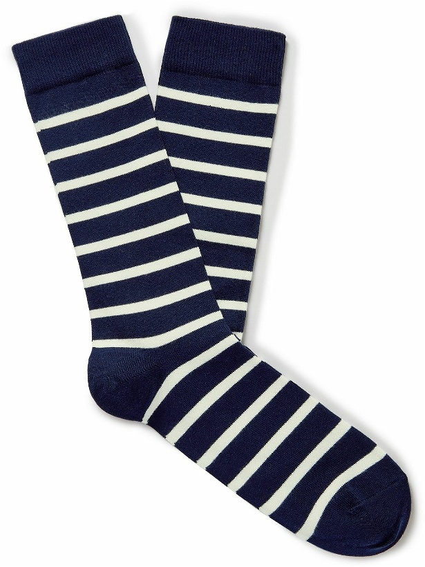Photo: Sunspel - Striped Stretch Cotton-Blend Socks - Blue