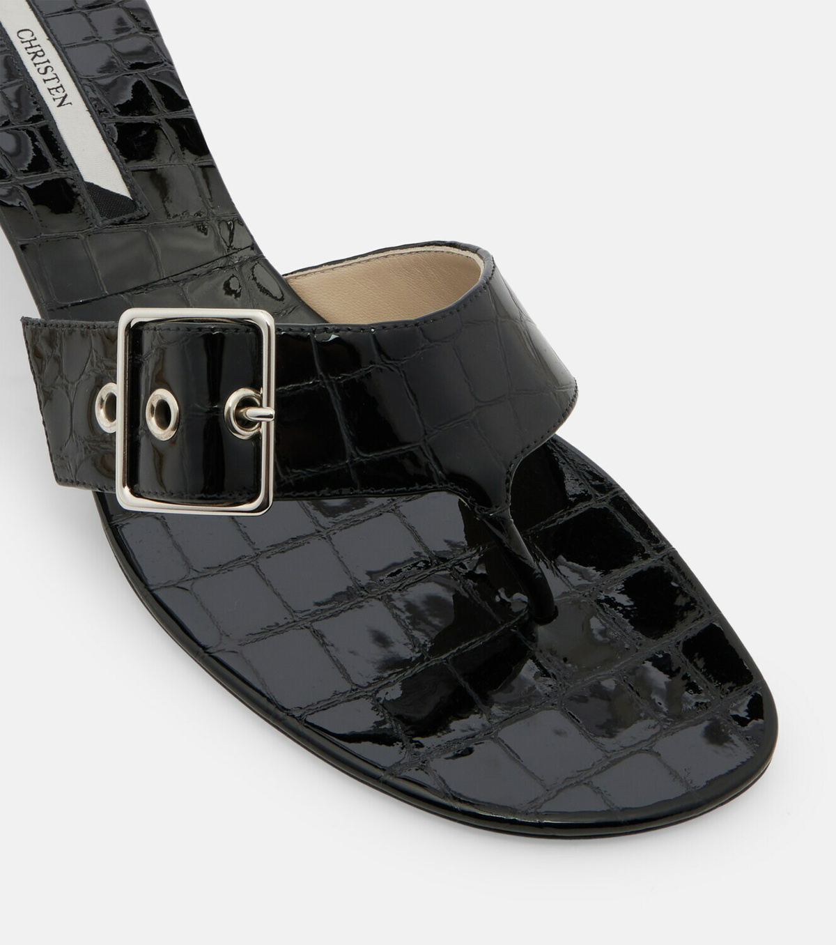 Christen Helix patent leather thong sandals