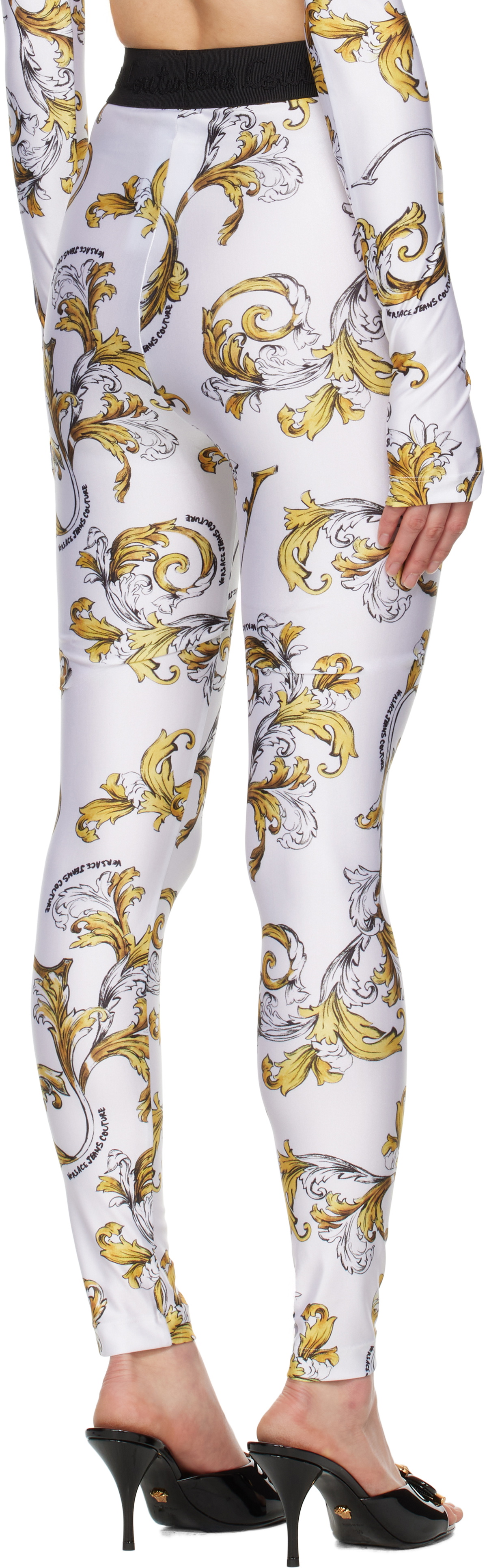 Versace Jeans Couture White Outline Barocco Leggings