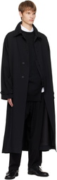 YOHJI YAMAMOTO Black Wool Gabardine Designed Sleeve Coat