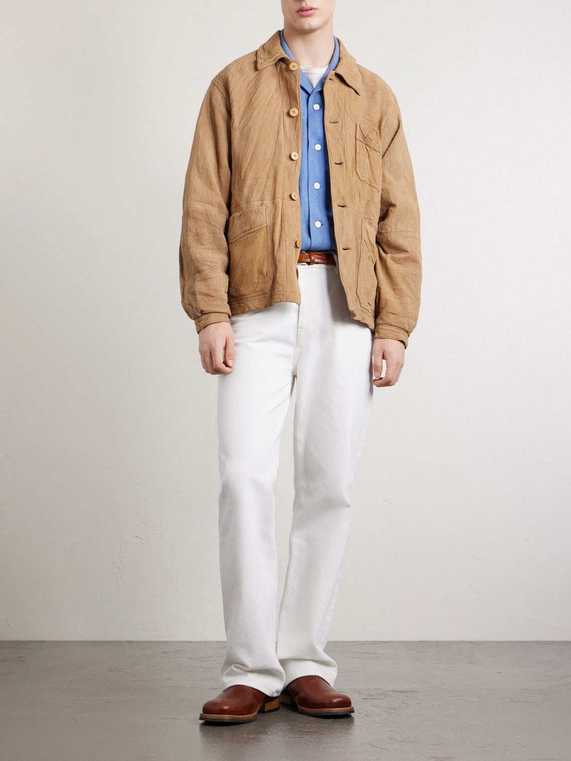 Visvim - Travail Crinkled-Leather Blouson Jacket - Neutrals Visvim