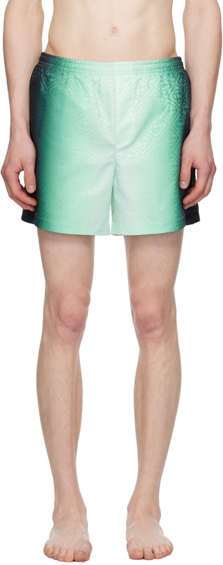 Photo: Casablanca Green & Black Gradient Monogram Jacquard Swim Shorts