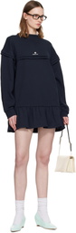 SHUSHU/TONG Navy Raw-Edge Wave Collar Tuck Detail Sweatshirt Minidress