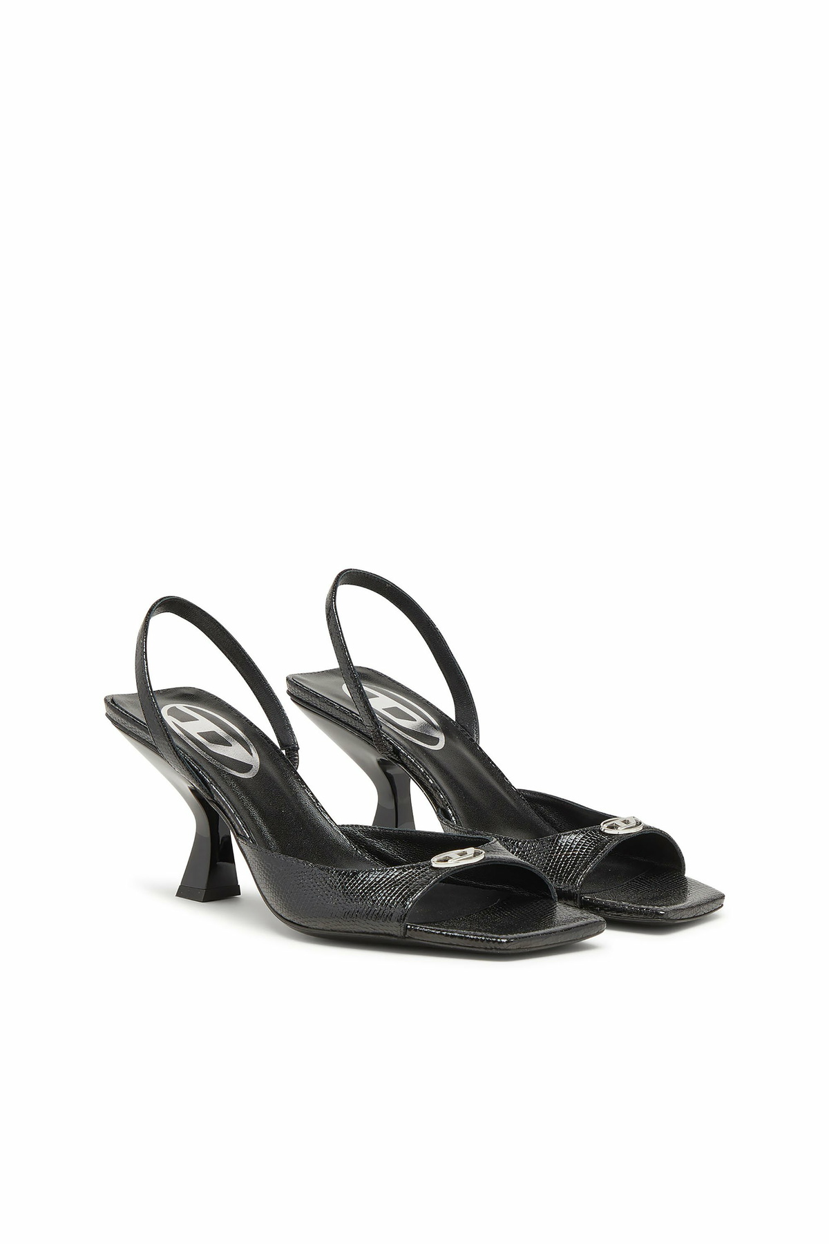 Diesel D-Amber-Slingback sandals in lizard-effect leather - Sandals Womens in Black