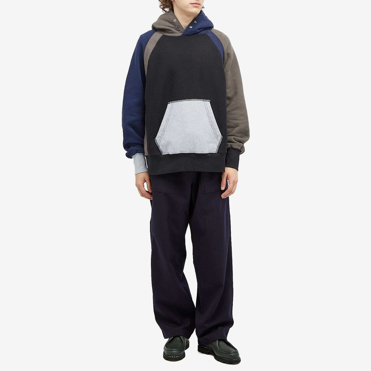 Engineered Garments Men's Raglan Combo Hoodie in Black
