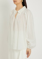Skiim Embroidered Gathered Cotton Shirt White