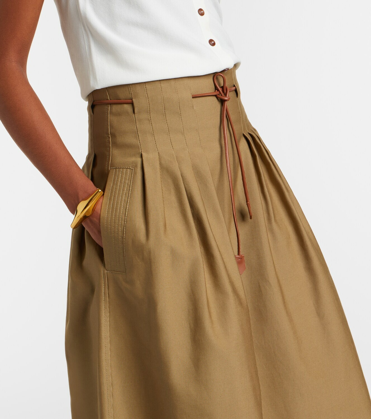 Max Mara Tempio belted cotton twill midi skirt