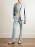 Agnona - Leather-Trimmed Linen Suit Jacket - Blue